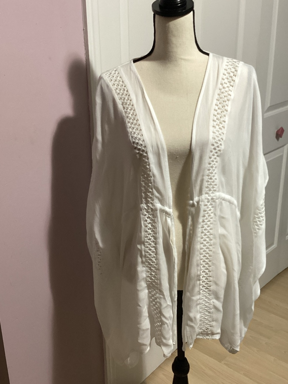 Elan White Crochet-Panel Swim Coverup with Tie